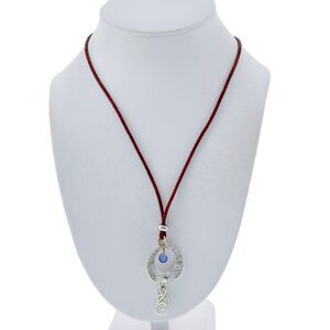 Vintage Silver Tone Blue Crystal Dangle Corded Necklace 15.5"-25.5"